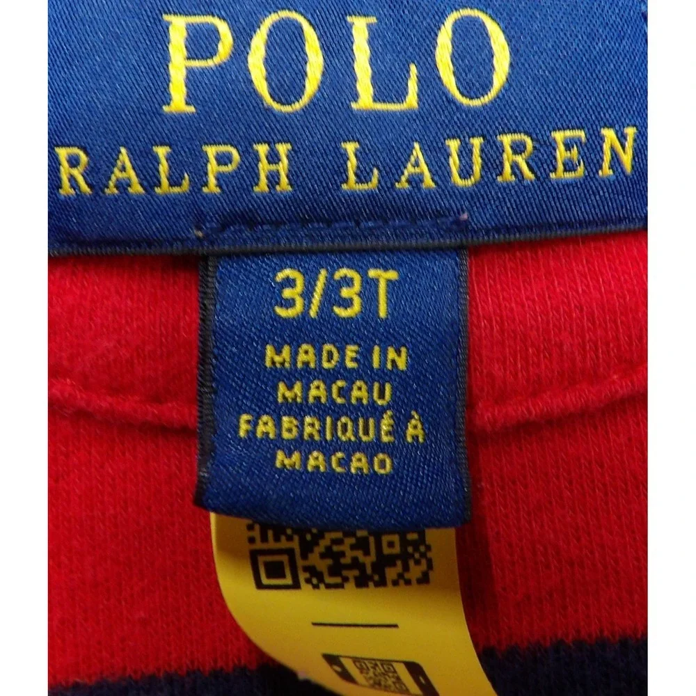 Polo Ralph Lauren Boys 1/4 Zip Pullover Sweatshirt Red Blue Striped 3/3T Toddler